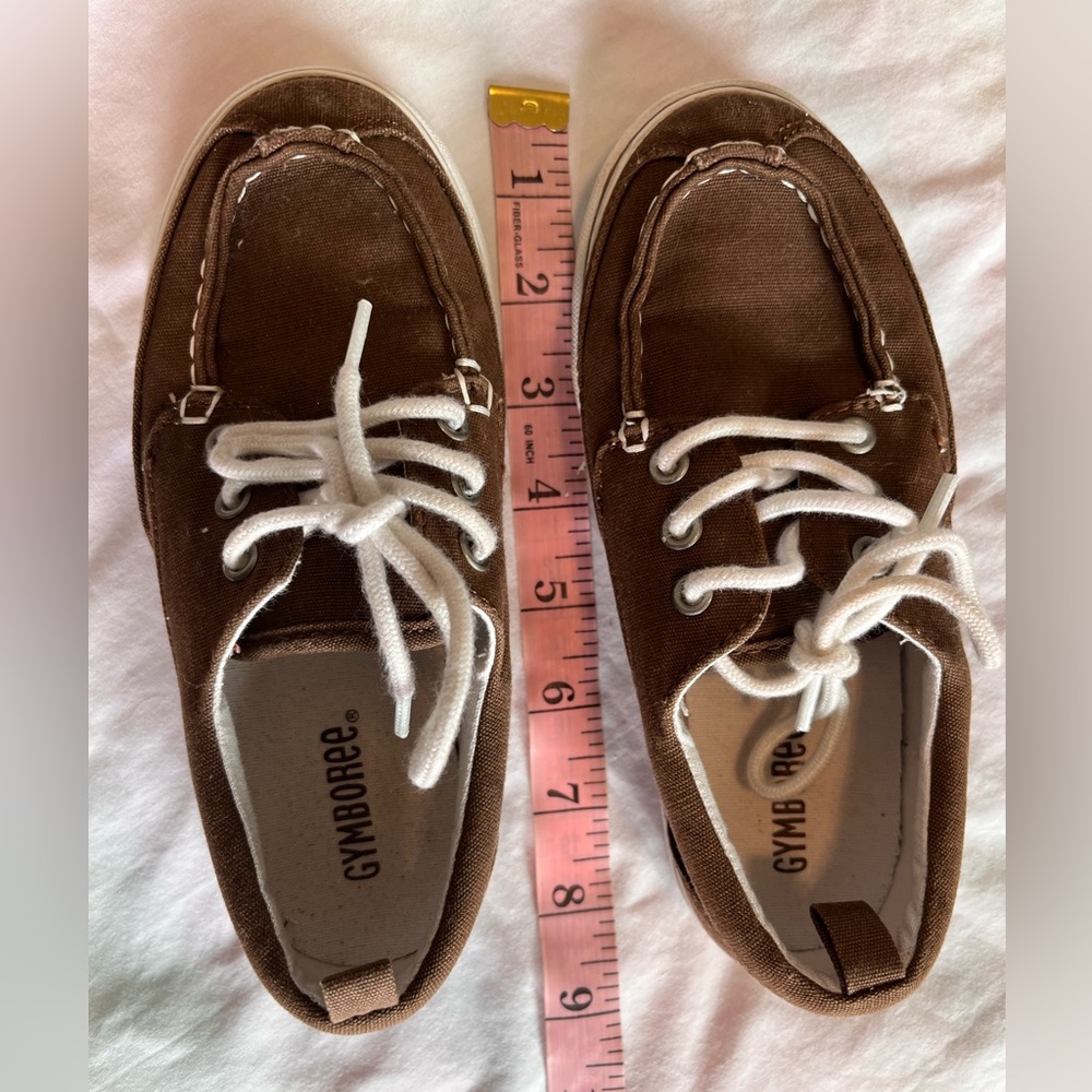 🤑🤑Gymboree Boy's Canvas Sneakers Toddler Size 13 Lace Up Boat Shoes Brown